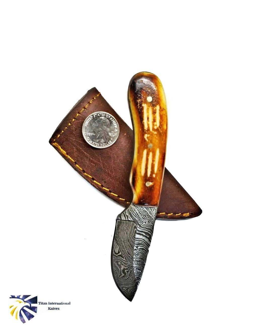 Titan International Exclusive Blue Diamond Wood & Damascus Folding Knife